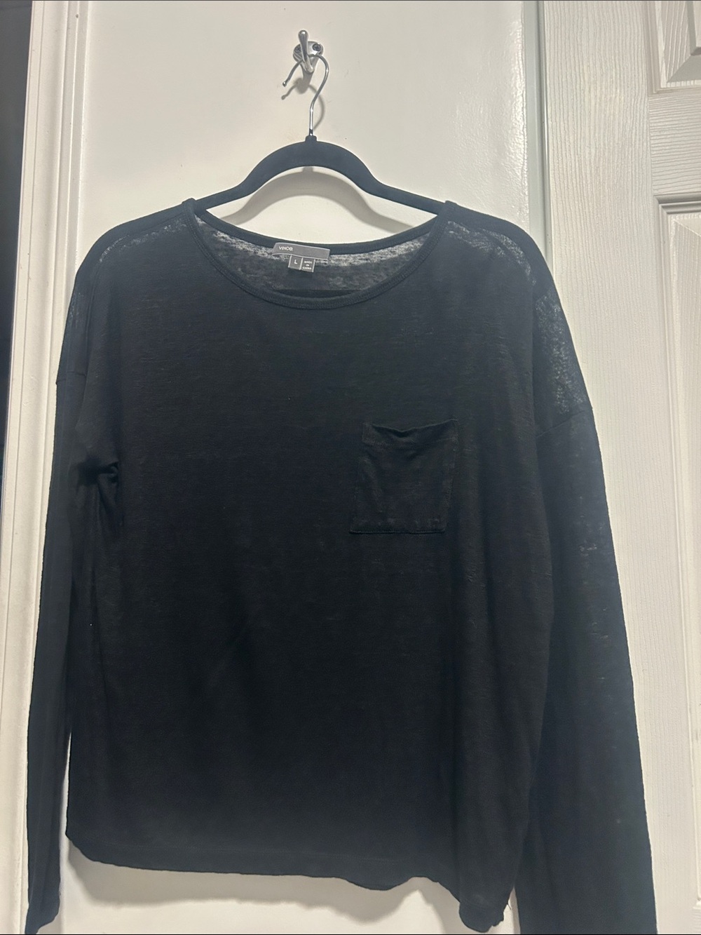 Vince Black Long-Sleeve Pocket Tee